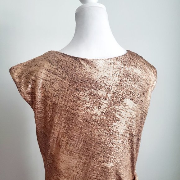 NWOT* Women's Ruched Party Dress Rose Gold Metallic & Black Cowl Neck Size 12 - Picture 7 of 12